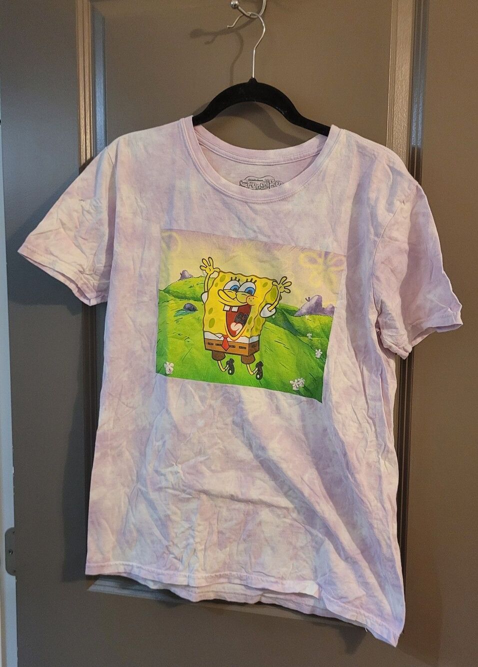 Nickelodeon SpongeBob Shirt Men's Medium Tie Dye Crew Neck Cotton Purple